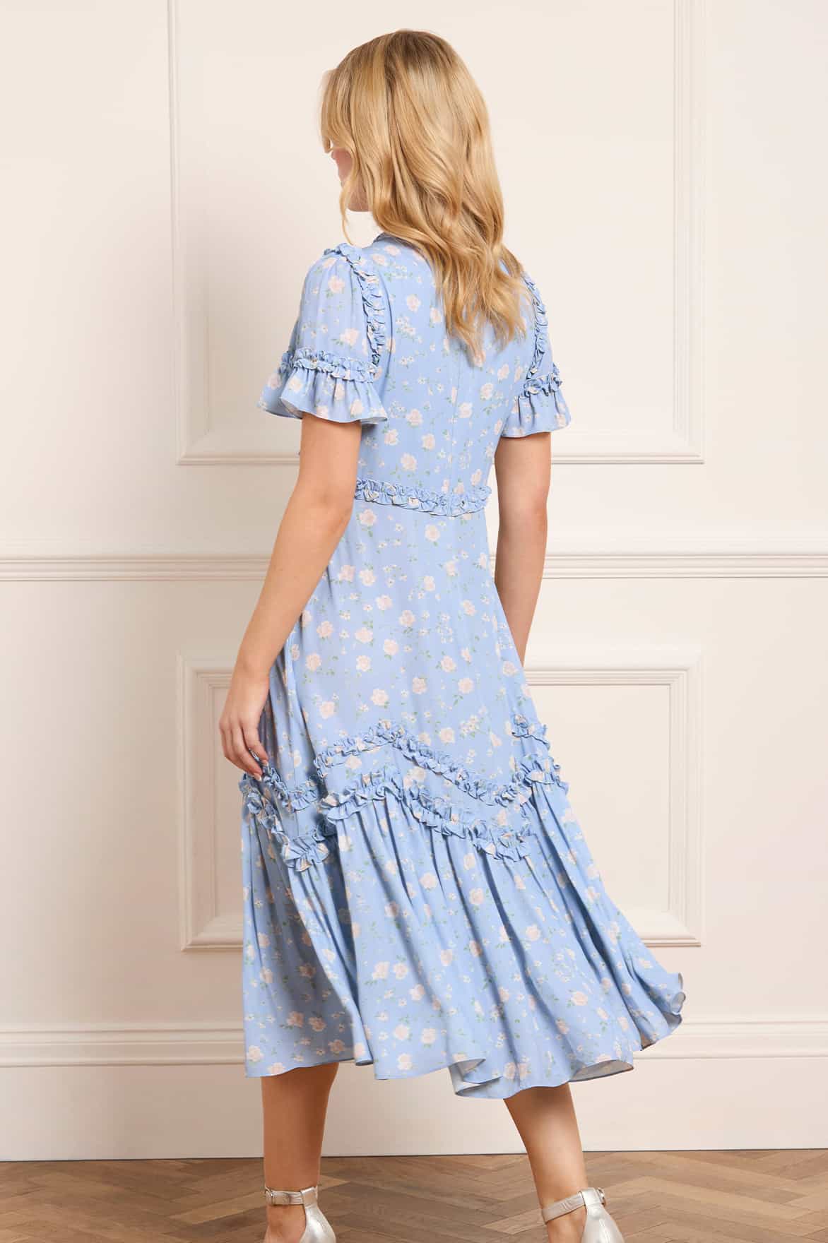 Rose Ditsy Satin V-Neck Ballerina Dress