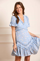 Rose Ditsy Satin V-Neck Micro Mini Dress