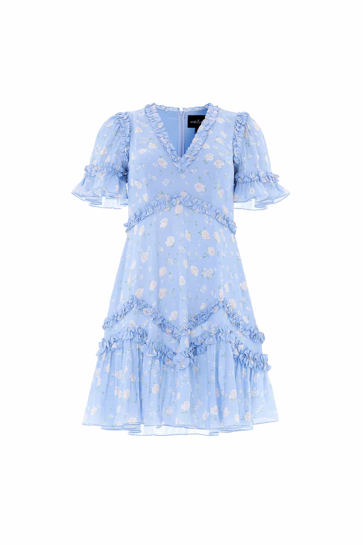 Rose Ditsy Satin V-Neck Micro Mini Dress