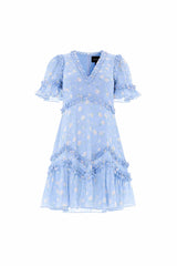 Rose Ditsy Satin V-Neck Micro Mini Dress