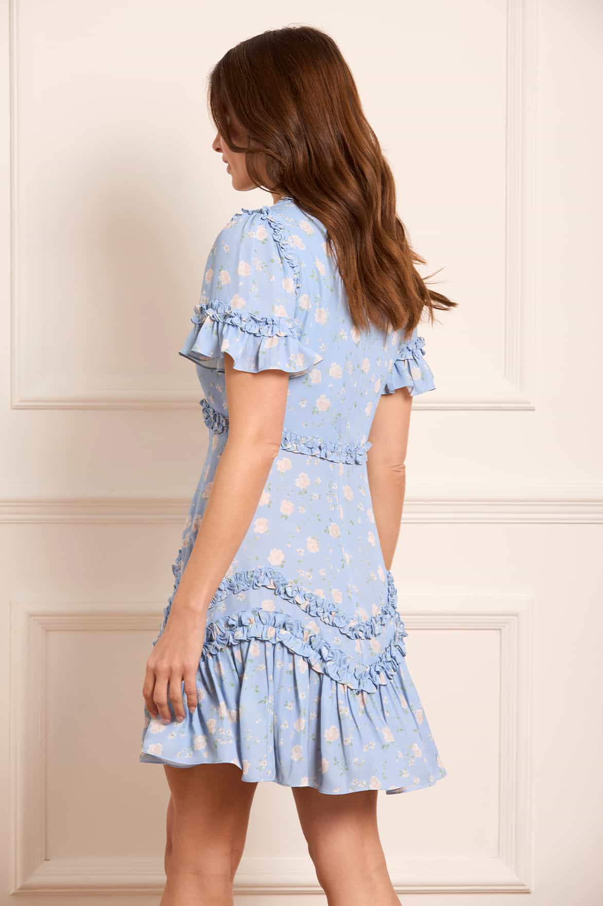 Rose Ditsy Satin V-Neck Micro Mini Dress