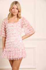 Rose Ditsy Short Sleeve Micro Mini Dress