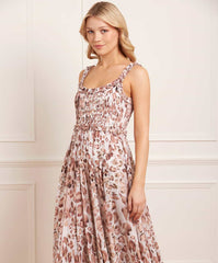 Leopard Chiffon Smocked Cami Ankle Gown