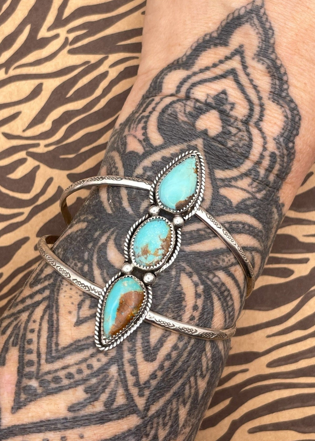Sterling Silver Triple Stone Turquoise Cuff Bracelet